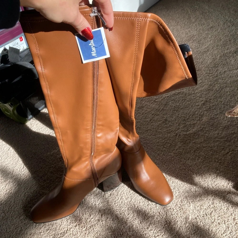 NWT perfect fall brown chunky heel knee high faux leather boots - Picture 4 of 7